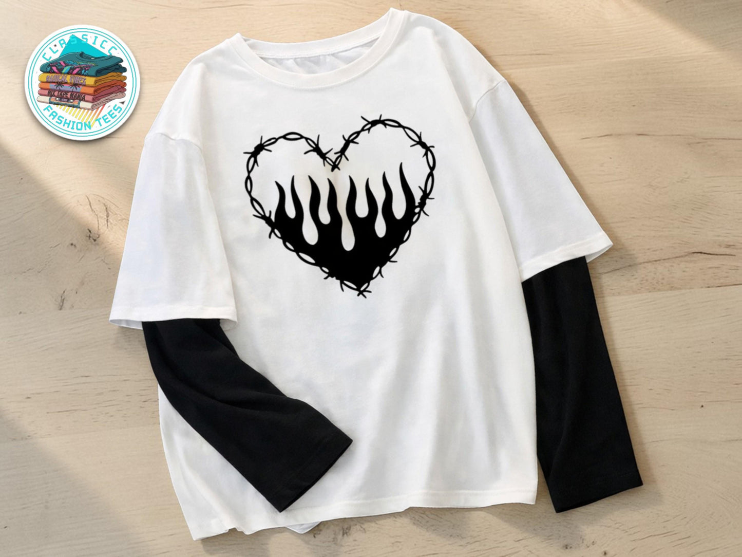 Graphic Heart T-Shirt | Gothic Long Sleeve Streetwear Tee
