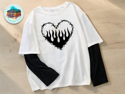 Graphic Heart T-Shirt | Gothic Long Sleeve Streetwear Tee