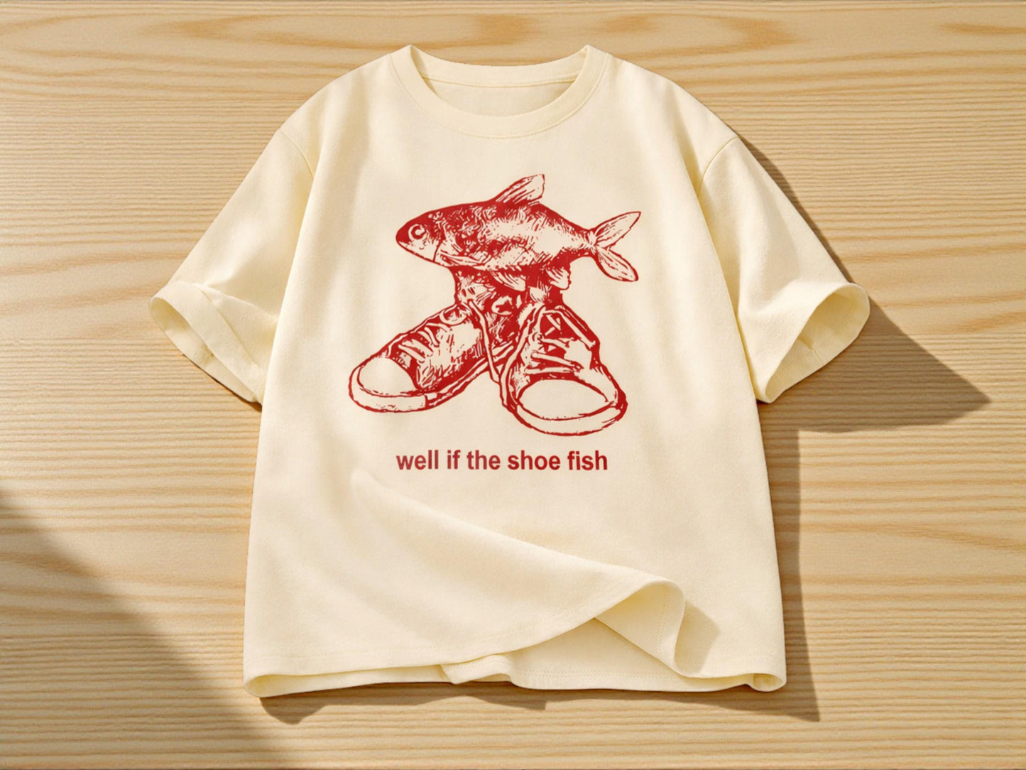 Men's Cotton Graphic Tee | Red Fish Sneaker Print, Streetwear Style