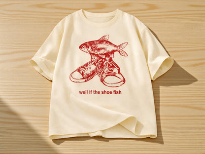 Men's Cotton Graphic Tee | Red Fish Sneaker Print, Streetwear Style