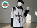 Gothic Thorn Cross T Shirt | Oversized Punk Streetwear Long Sleeve Tee JuChachaShop