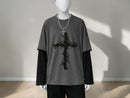 Gothic Thorn Cross T Shirt | Oversized Punk Streetwear Long Sleeve Tee JuChachaShop