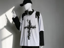 Gothic Thorn Cross T Shirt | Oversized Punk Streetwear Long Sleeve Tee JuChachaShop