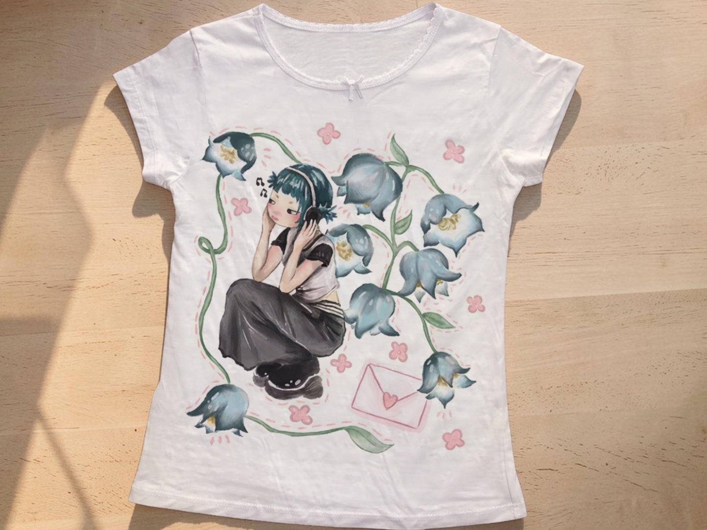 Women Graphic Tee | Emo Girl Floral Artwork, Soft Breathable Shirt