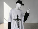 Gothic Thorn Cross T Shirt | Oversized Punk Streetwear Long Sleeve Tee JuChachaShop