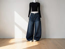 Women's Dark Wash Wide Leg Jeans | High Waist Baggy Denim Street Style Pants JuChachaShop