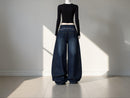 Women's Dark Wash Wide Leg Jeans | High Waist Baggy Denim Street Style Pants JuChachaShop