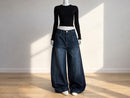 Women's Dark Wash Wide Leg Jeans | High Waist Baggy Denim Street Style Pants JuChachaShop