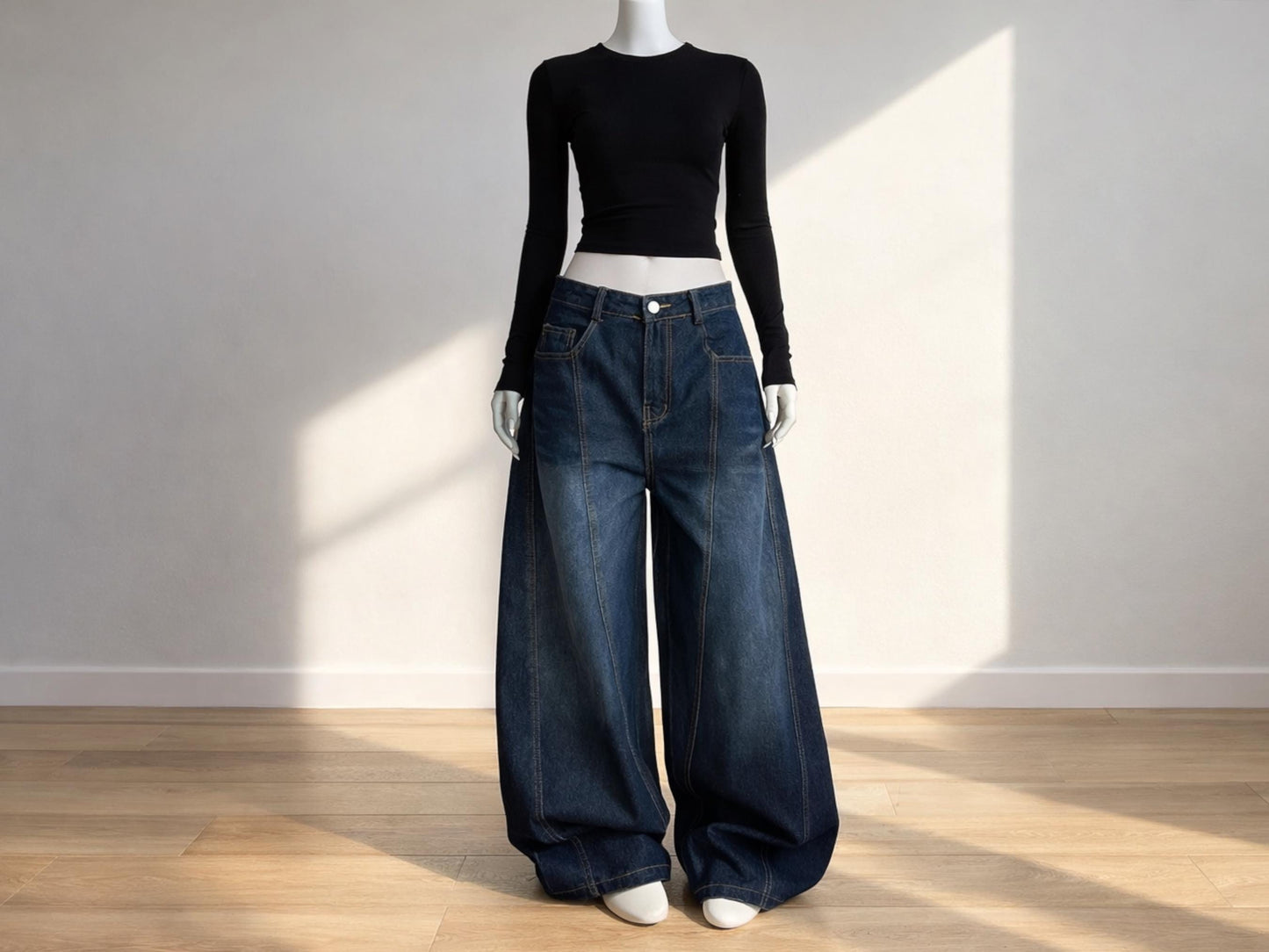 Women's Dark Wash Wide Leg Jeans | High Waist Baggy Denim Street Style Pants
