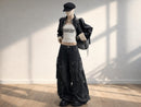 Black Cotton Denim Cargo Jeans | Wide Leg Loose Fit Streetwear Pants JuChachaShop