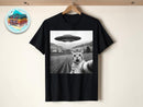 Funny Cat Selfie UFO T-Shirt | Sci Fi Alien Pet Humor Graphic Tee JuChachaShop