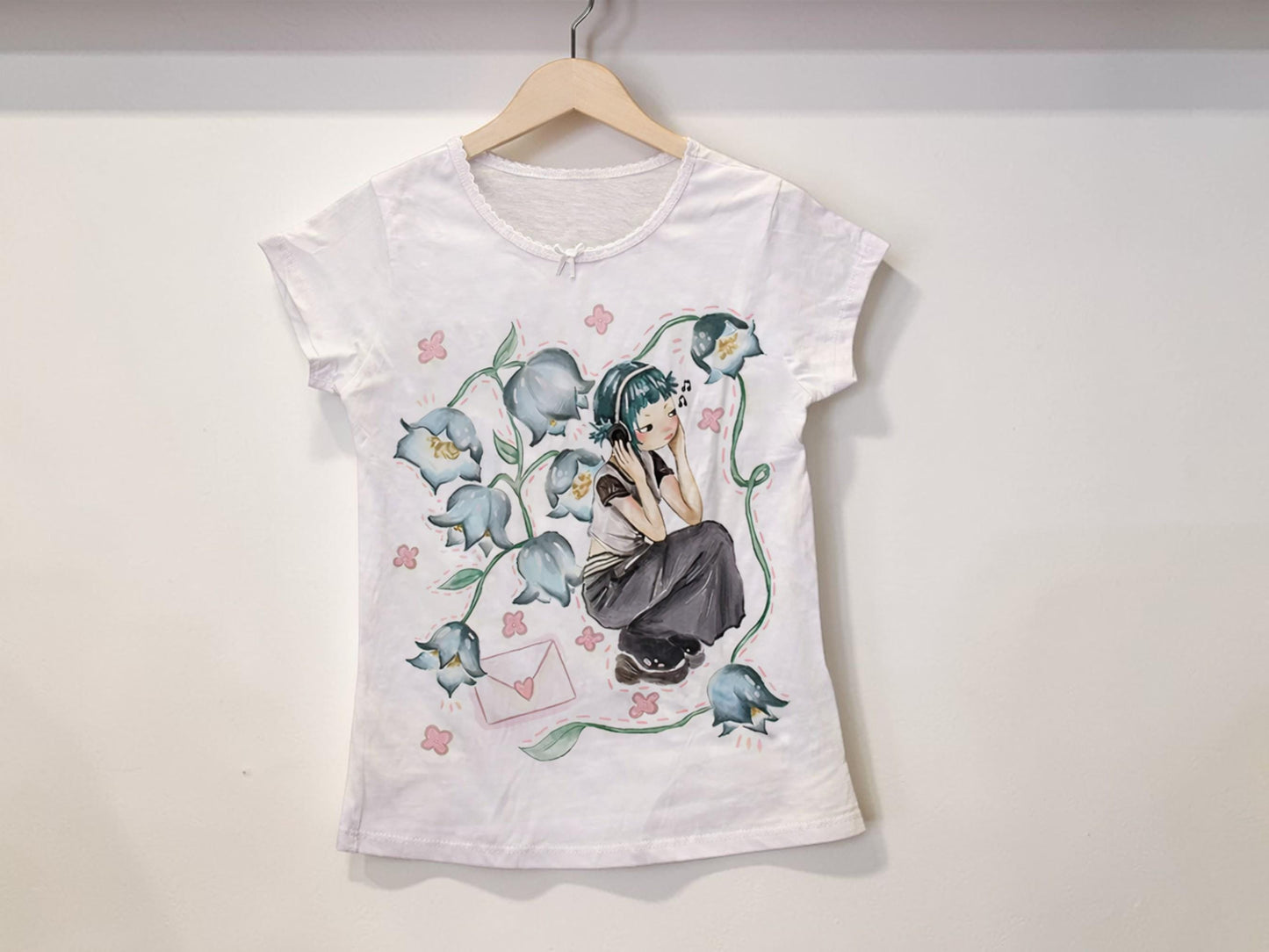 Women Graphic Tee | Emo Girl Floral Artwork, Soft Breathable Shirt