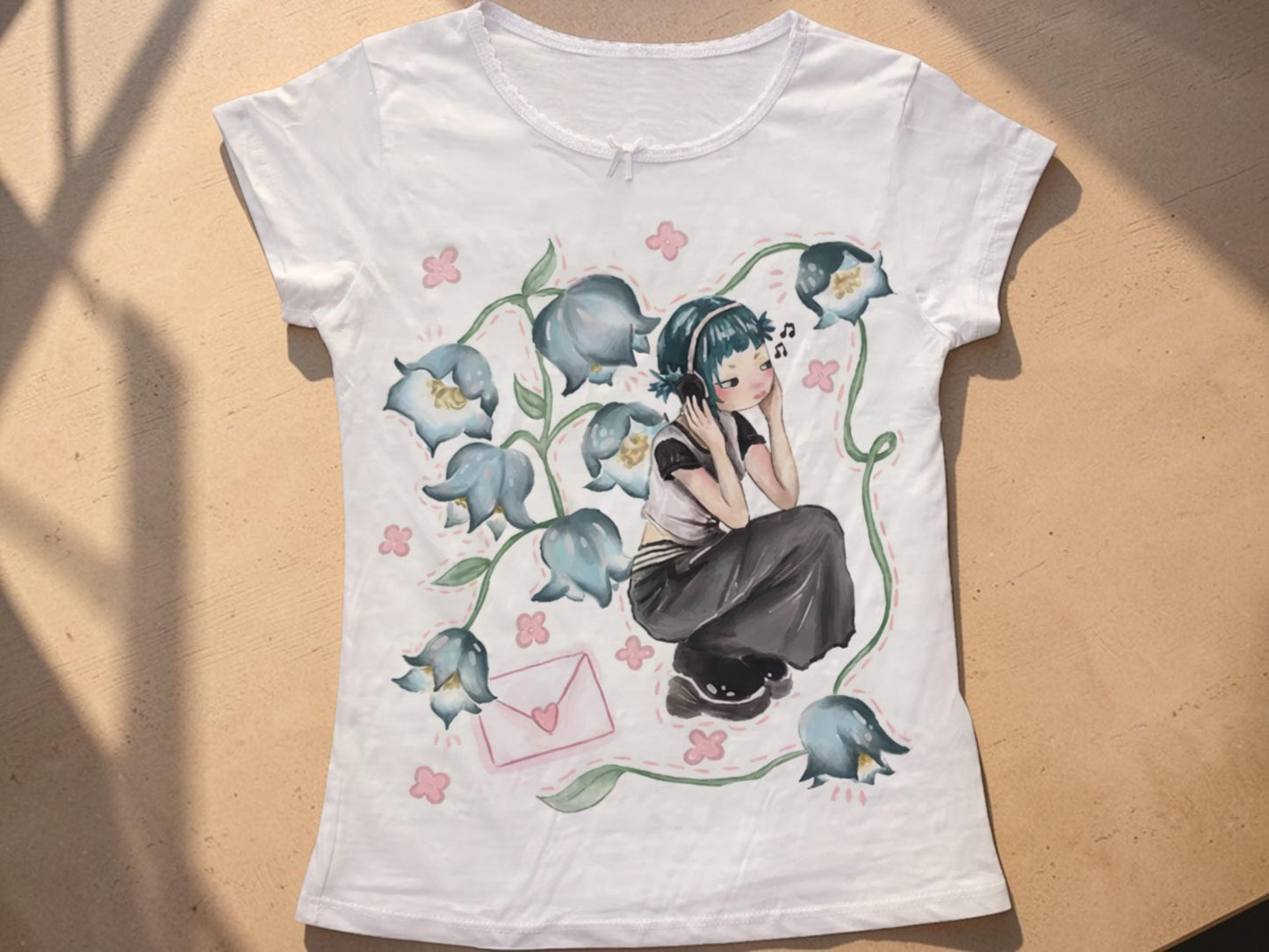 Women Graphic Tee | Emo Girl Floral Artwork, Soft Breathable Shirt