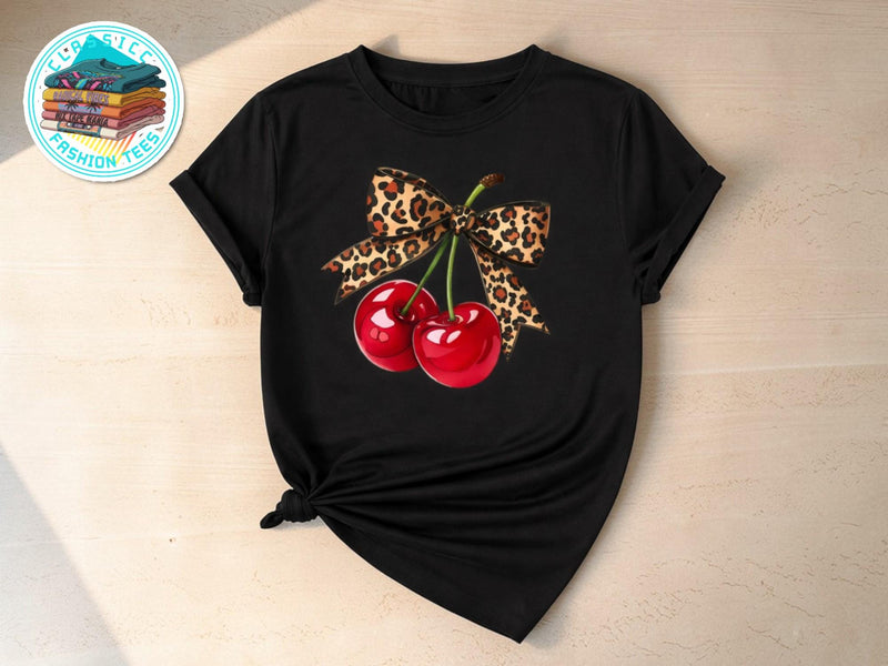 Cherry Graphic T-Shirt | Leopard Bow Print Tee | Sweet Summer Street Style JuChachaShop