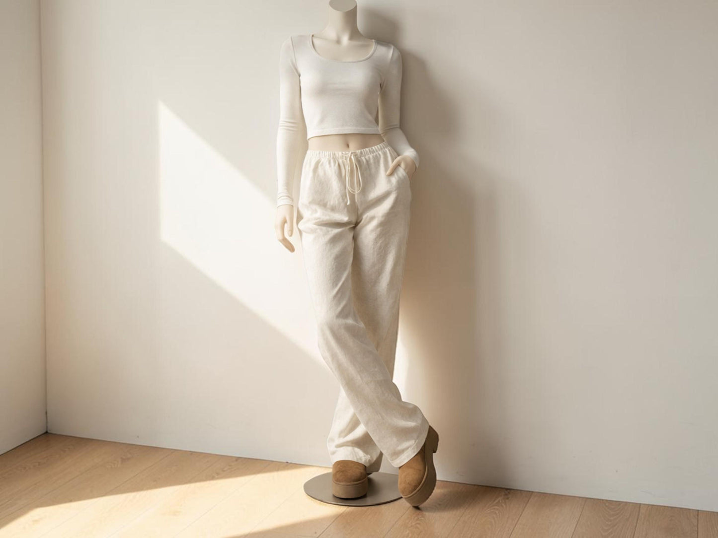 Linen Wide Leg Pants | Elastic Drawstring Waist, Loose Fit Trousers