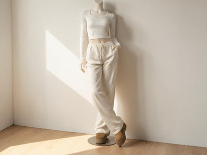 Linen Wide Leg Pants | Elastic Drawstring Waist, Loose Fit Trousers
