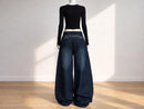 Women's Dark Wash Wide Leg Jeans | High Waist Baggy Denim Street Style Pants JuChachaShop