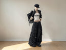 Black Cotton Denim Cargo Jeans | Wide Leg Loose Fit Streetwear Pants JuChachaShop