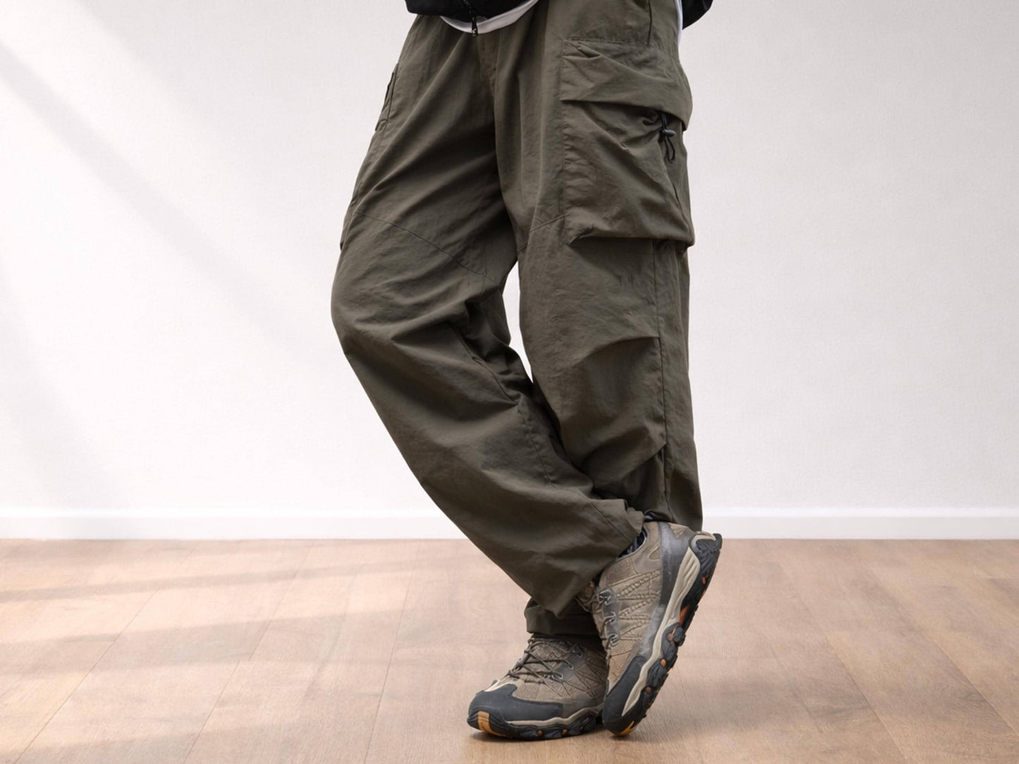 Men's Lightweight Nylon Cargo Pants | Relaxed Wide Leg Hiking Streetwear
