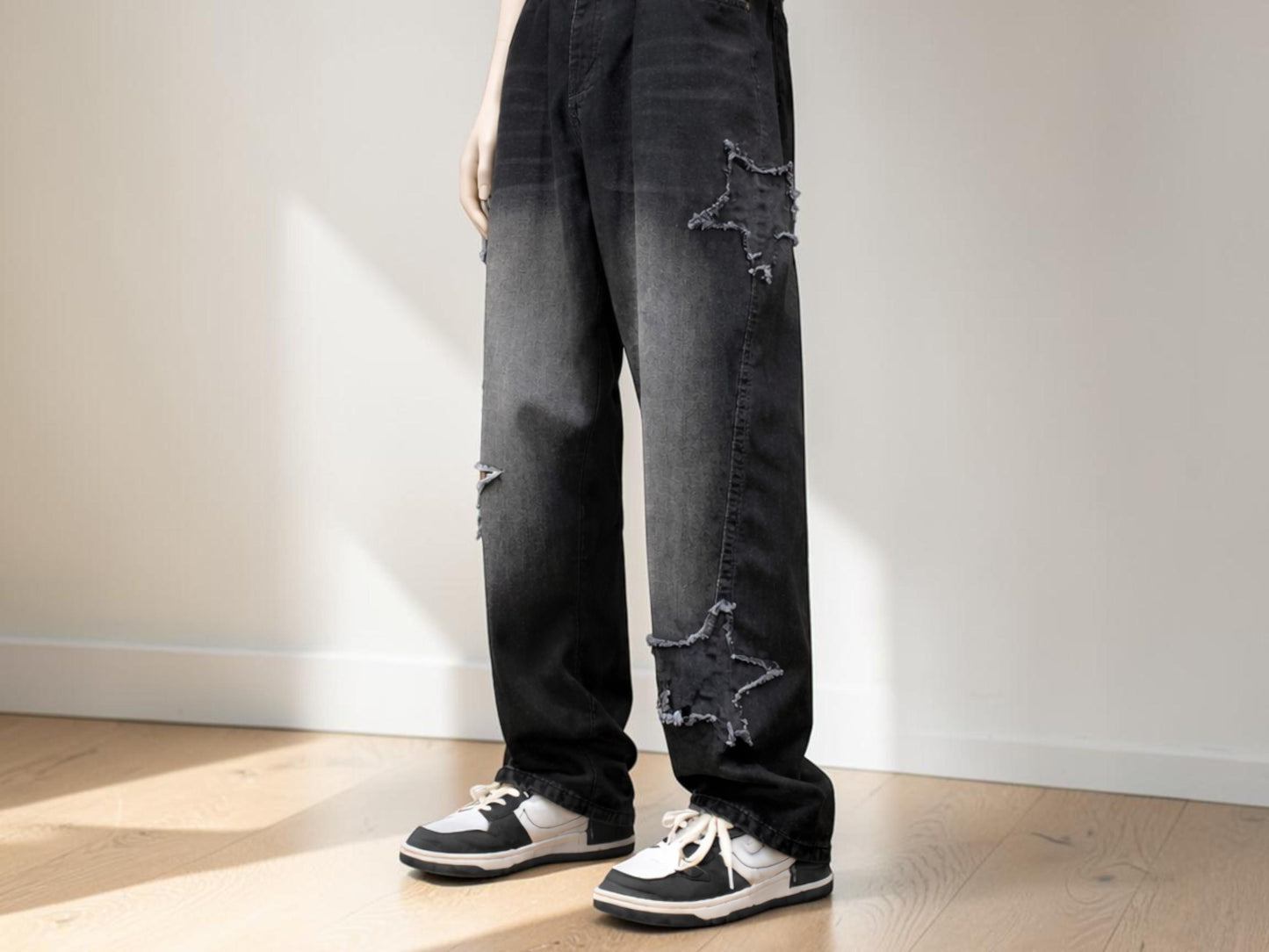 Baggy Star Patch Jeans | Washed Denim Wide Leg Streetwear Pants