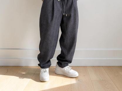Men's Pinstripe Loose Fit Pants | Elastic Drawstring Trousers | Streetwear Style