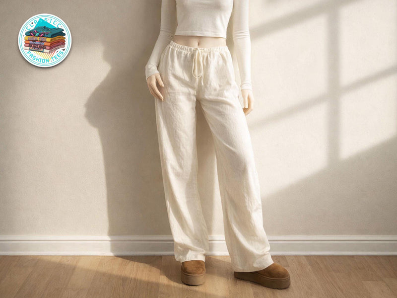 Linen Wide Leg Pants | Elastic Drawstring Waist, Loose Fit Trousers JuChachaShop