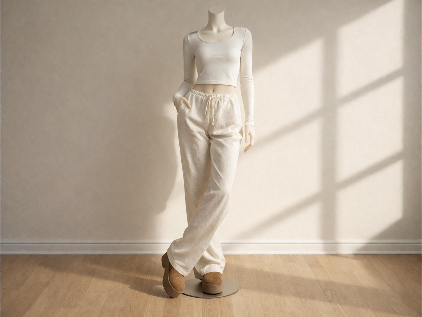 Linen Wide Leg Pants | Elastic Drawstring Waist, Loose Fit Trousers