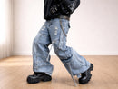 Baggy Cargo Jeans | Washed Denim Ripped Wide Leg Pants | Buckle Strap Pockets JuChachaShop