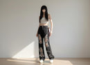 Women's Ripped Wide Leg Jeans | High Waist Black Denim, Loose Fit, Grunge Style JuChachaShop