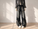Women's Patchwork Wide Leg Jeans | High Waist Washed Denim Streetwear Baggy Pants JuChachaShop