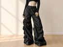 Women's Ruched Wide Leg Pants | High Waist Drawstring Trousers, Relaxed Fit Streetwear JuChachaShop