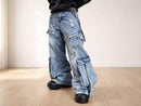 Baggy Cargo Jeans | Washed Denim Ripped Wide Leg Pants | Buckle Strap Pockets JuChachaShop