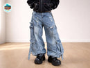 Baggy Cargo Jeans | Washed Denim Ripped Wide Leg Pants | Buckle Strap Pockets JuChachaShop