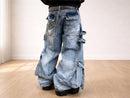 Baggy Cargo Jeans | Washed Denim Ripped Wide Leg Pants | Buckle Strap Pockets JuChachaShop