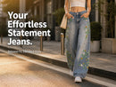 Floral Embroidered Wide Leg Jeans | Relaxed Streetwear Denim Pants JuChachaShop