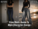 Y2K Baggy Wide Leg Jeans: Vintage Wash Denim, Korean Streetwear JuChachaShop