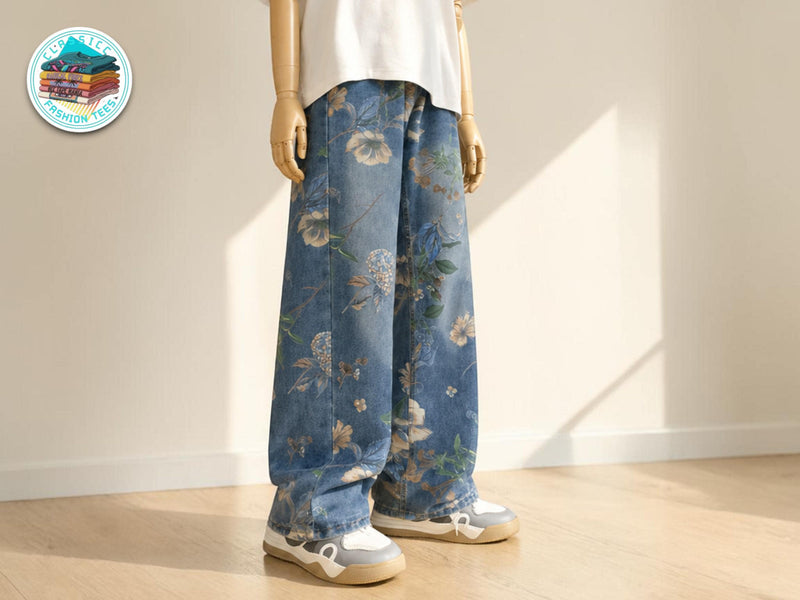 Floral Wide Leg Baggy Jeans | Relaxed Denim Streetwear Pants JuChachaShop