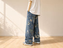 Floral Wide Leg Baggy Jeans | Relaxed Denim Streetwear Pants JuChachaShop
