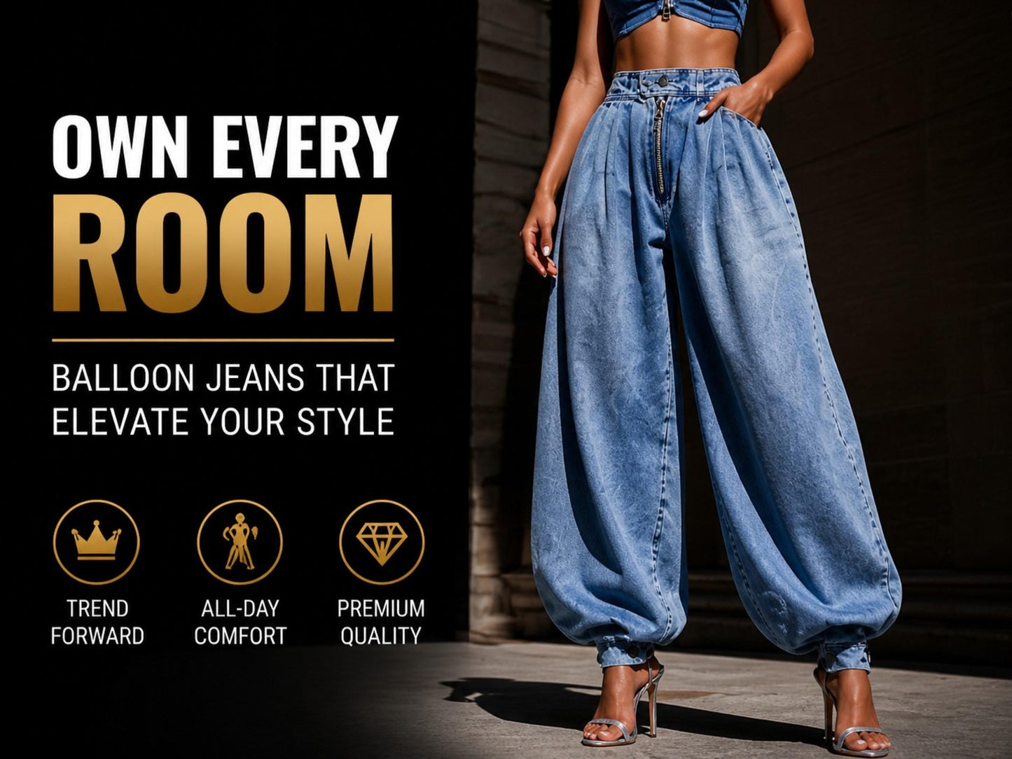 Women's High Waist Wide Leg Denim Jeans | Baggy Loose Fit Streetwear Trousers