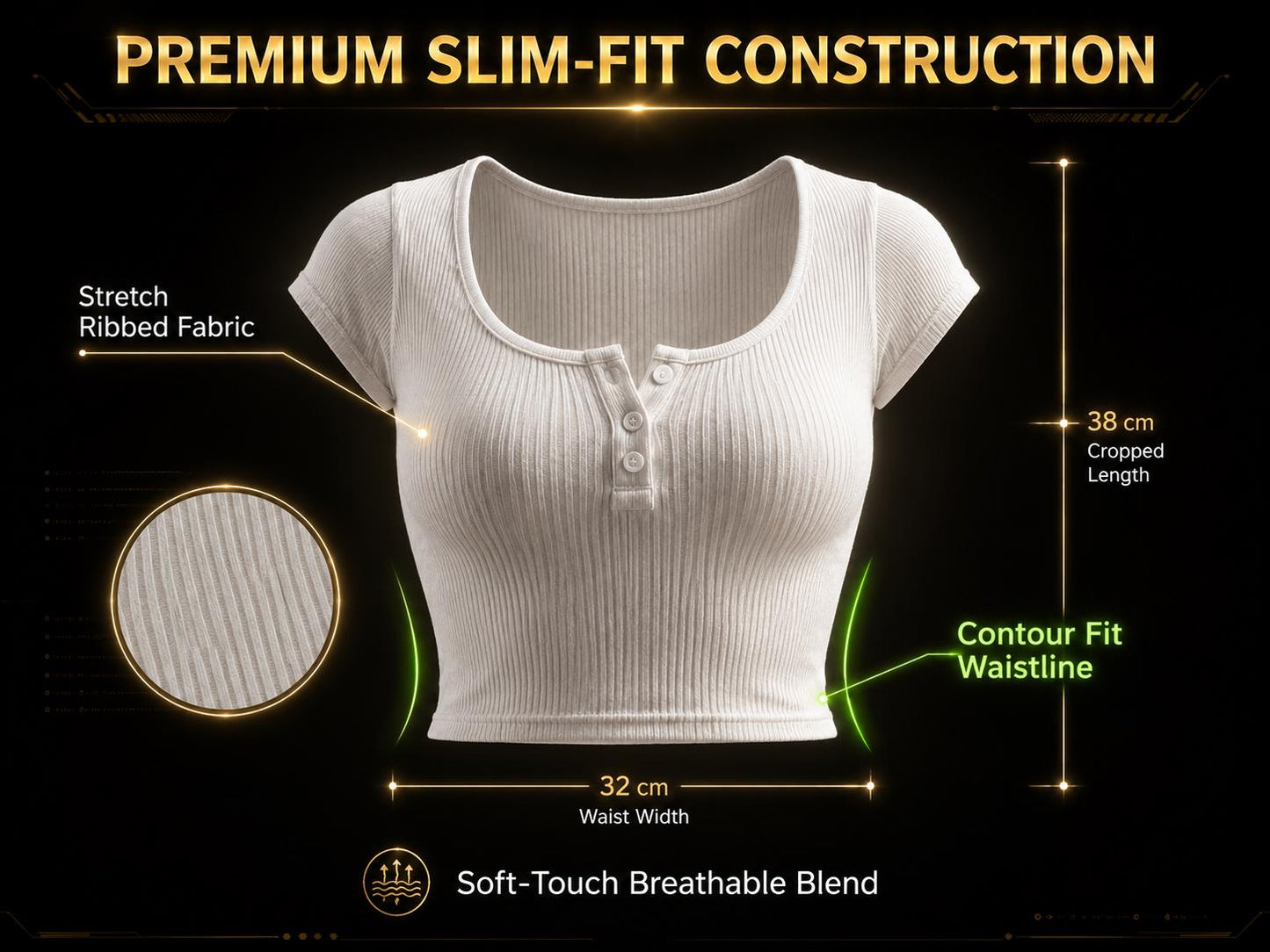 White Ribbed Fitted Crop Top: Soft Stretch Y2K Baby Tee – Casual Summer Style