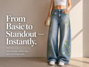 Floral Embroidered Wide Leg Jeans | Relaxed Streetwear Denim Pants JuChachaShop