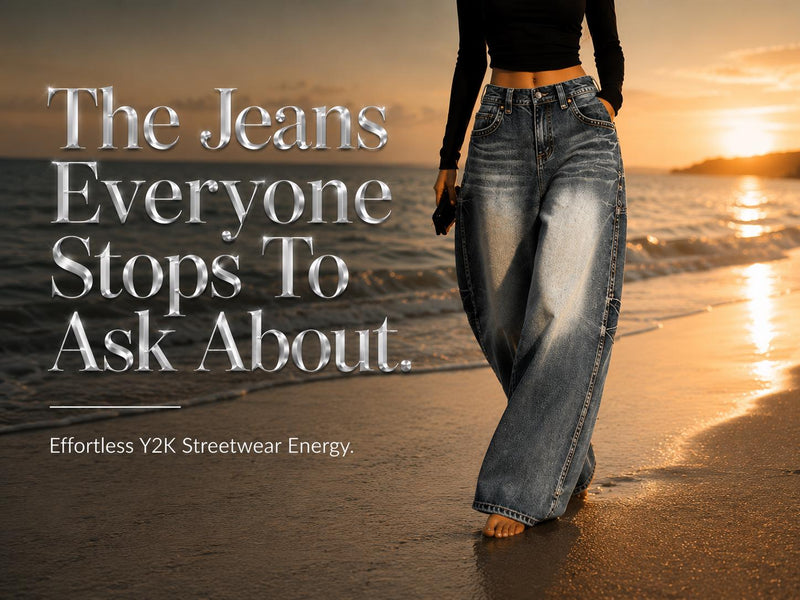Y2K Baggy Wide Leg Jeans: Vintage Wash Denim, Korean Streetwear JuChachaShop