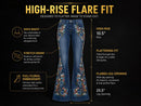 Floral Embroidered Flare Jeans Women Boho Bell Bottom Denim Vintage Western Wide Leg Jeans JuChachaShop