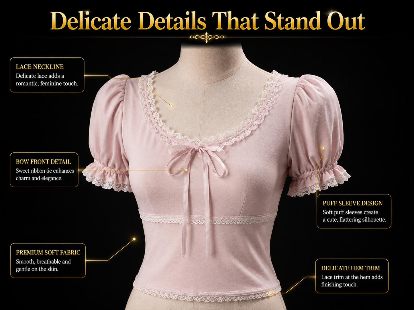 Coquette Lace Trim Puff Sleeve Top: Soft Girl Balletcore Pink Shirt