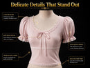 Coquette Lace Trim Puff Sleeve Top: Soft Girl Balletcore Pink Shirt JuChachaShop