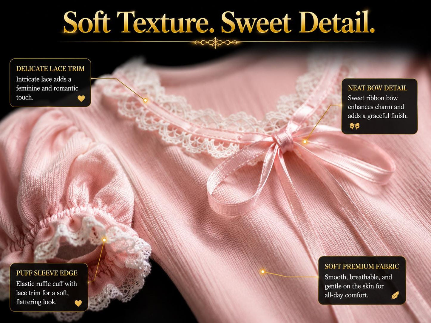 Coquette Lace Trim Puff Sleeve Top: Soft Girl Balletcore Pink Shirt