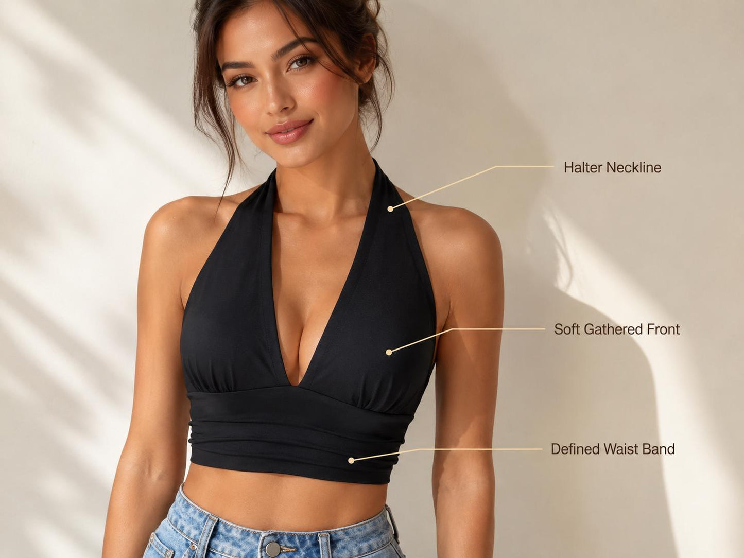 Halter Crop Top | Deep V Neckline, Backless Wrap Style, Sleeveless Summer Shirt