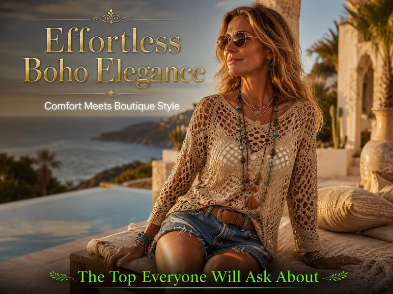 Boho Crochet Knit Sweater Top: Women's Beach Cover Up, Loose Bohemian Summer Blouse JuChachaShop