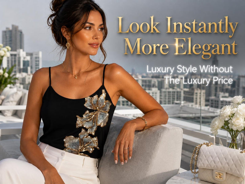 Black Floral Embellished Cami Top Women Elegant Sleeveless Tank Luxury Evening Vacation Party Blouse JuChachaShop