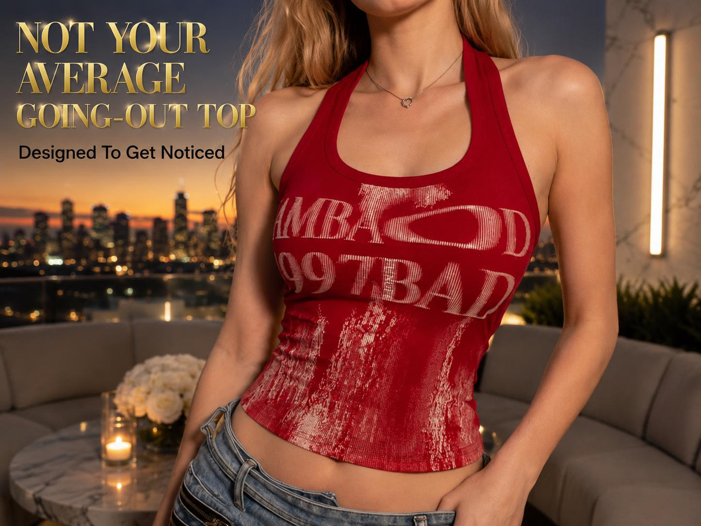 Y2K Graphic Halter Crop Top: Slim Fit Statement Streetwear Fashion